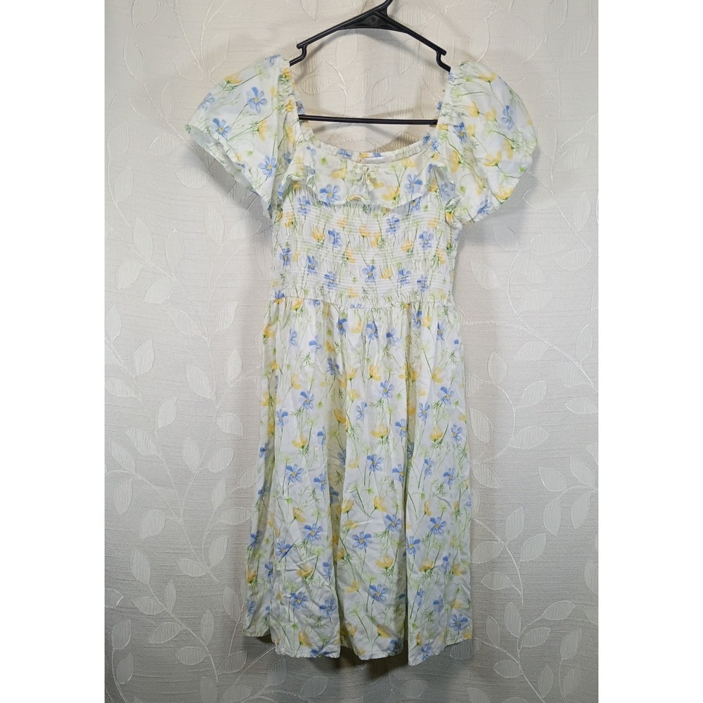 The Childrens Place Girls Floral Smocked Dress Blue Yellow White Size 16 XXL